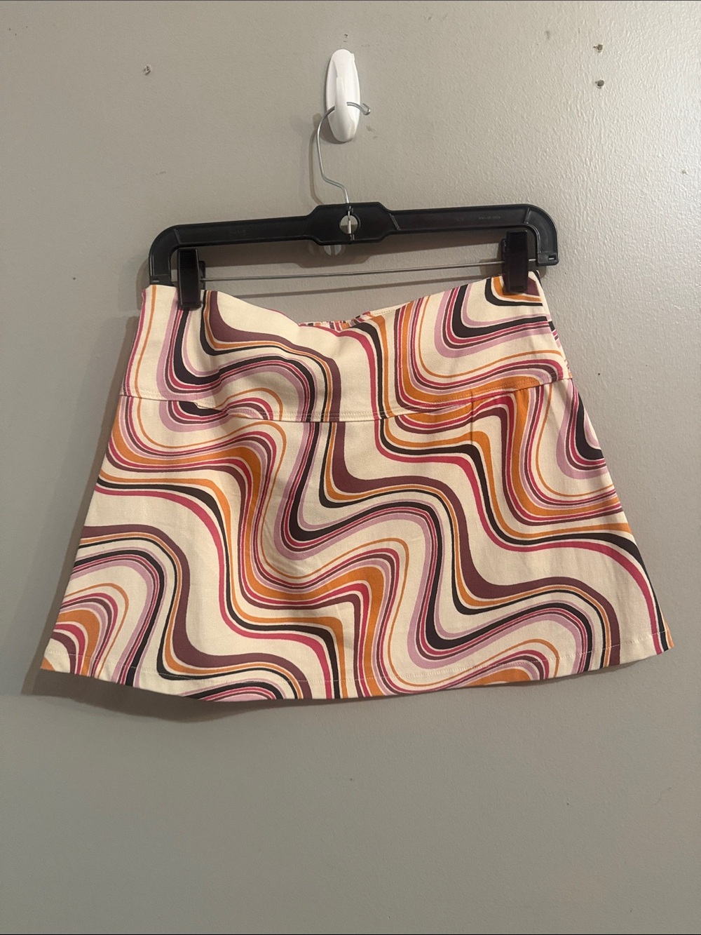 Current Mood Cream Mini Skirt with Pink, Brown & Orange Swirls